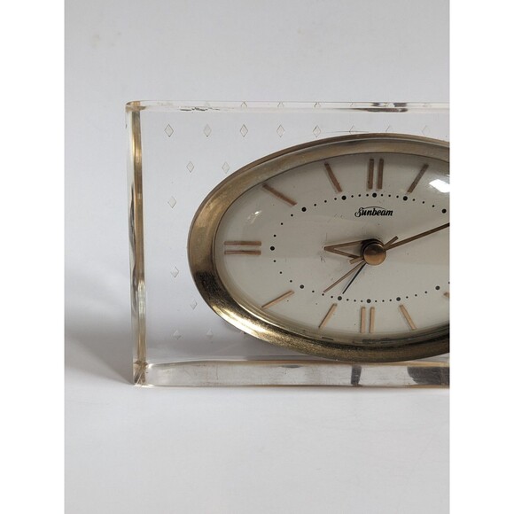 Vintage Sunbeam Lucite Bedside Clock Model B008 Hollywood Regency Glam Gold - Picture 5 of 16